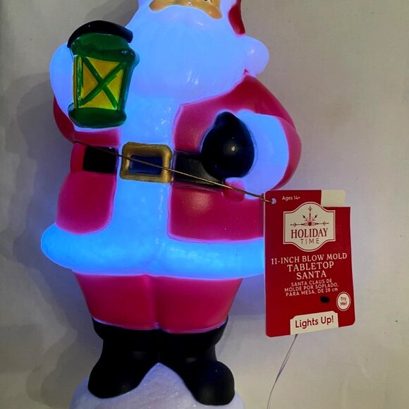 11" Blow Mold Santa Light Up Tabletop Glitter base 3A batteries "Christmas Time - Picture 3 of 3